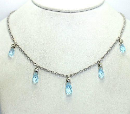 Diamond blue topaz drop necklace
